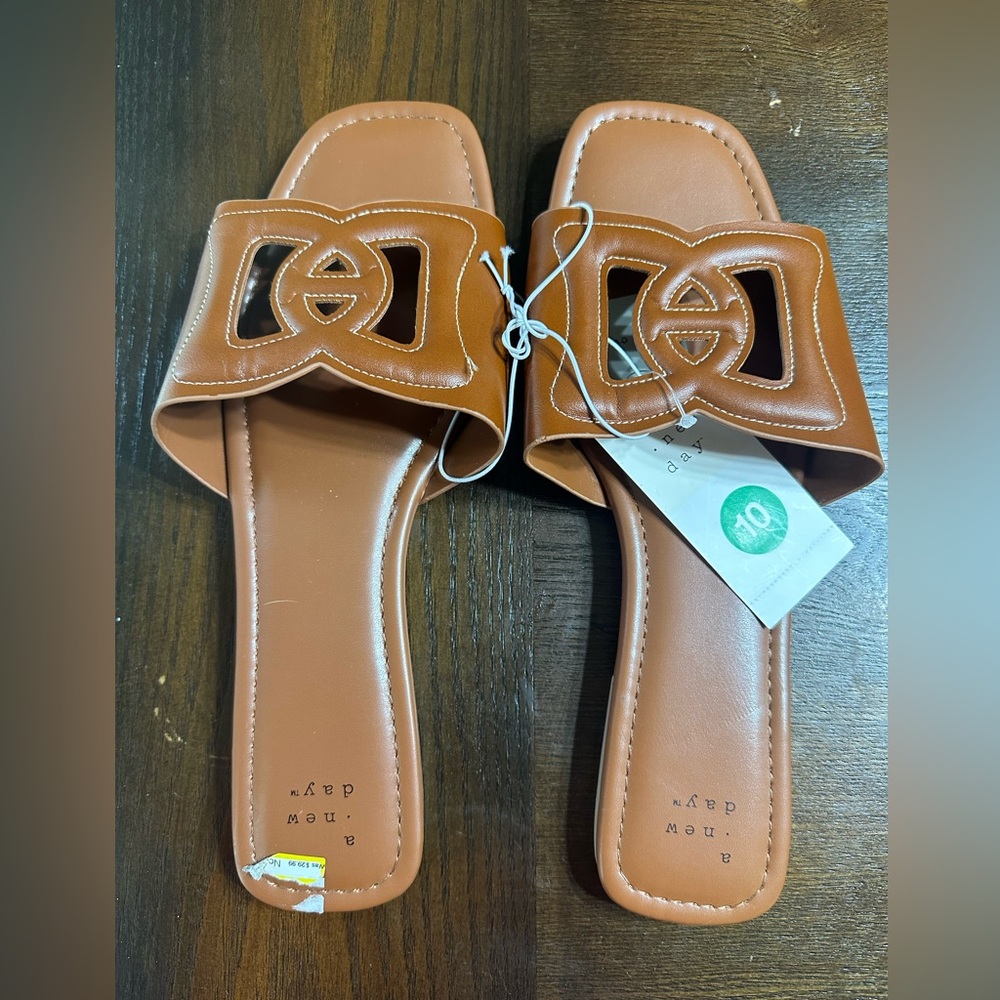 a new day Brown Leather Slide Sandals - Picture 2 of 4